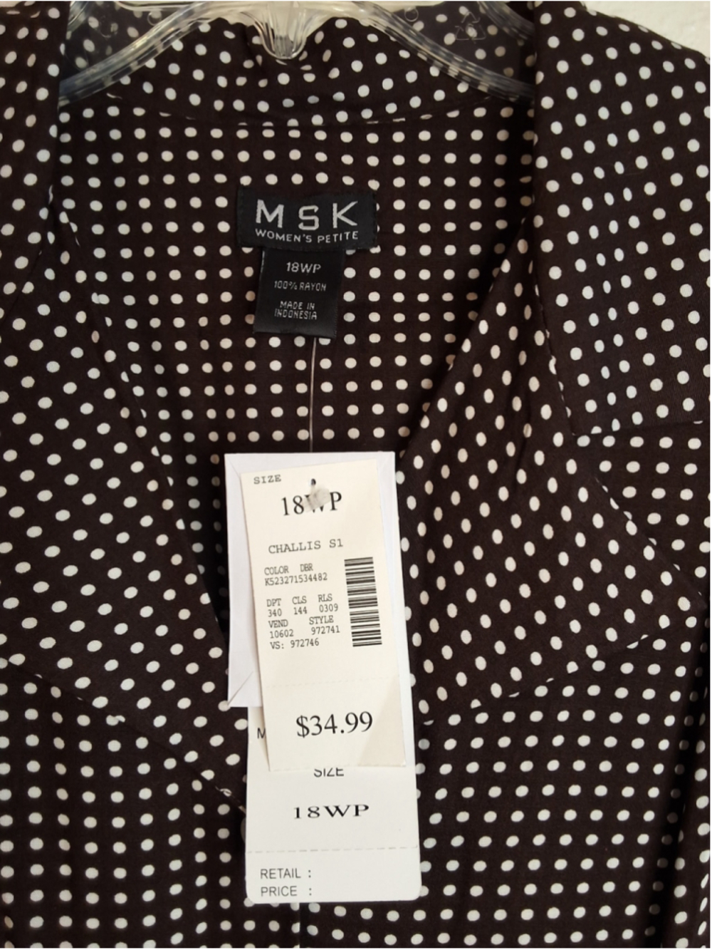 MSK Plus 18W Petite Brown White Polka Dot Midi Dress NWT - Picture 4 of 7